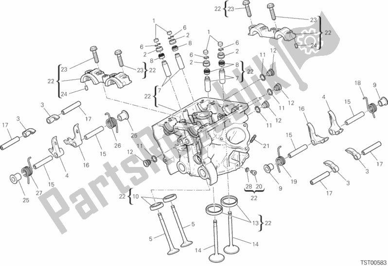 Alle onderdelen voor de Verticale Cilinderkop van de Ducati Multistrada 950 USA 2018